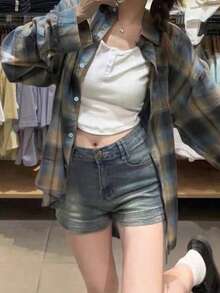 新款时尚蓝格子外套，宽松，轻便，休闲，春秋