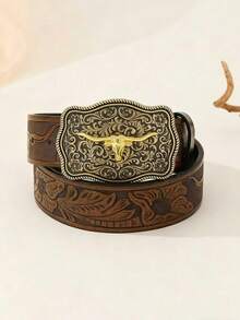 New Western Cowgirl Style Casual Vintage Bohemian Street PU Leather Belt With Horse Buckle, High-Quality For Men And Women, Suitable For Jeans, Spring/Summer/Autumn/Winter