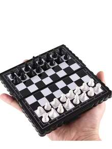 1pc Portable Foldable Mini Magnetic International Chess Set, Travel Size - Black and White - View 1