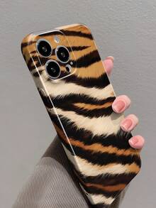 Carcasă de telefon rigidă din piele ecologică, cu model zebră, la modă, cu dungi de tigru, perforată și lucioasă, pentru Samsung/11/12/13/14/15/16 Pro Max