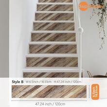 SUPSTICKER 1 rouleau (1 pièce) Autocollants pour escaliers avec motif bois clair bleu et brun clair. Décoration murale en PVC autoadhésif et amovible, avec propriétés imperméables, faciles à nettoyer et sans couture. Idéal pour les marches d'escalier, les surfaces de meubles, les sols de balcon, les sols de salle de bain et plus encore. Parfait pour la décoration de la maison et la rénovation d'espace. Plusieurs tailles disponibles.