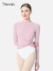 DonsGirl 1 Piece Women's Ultra-Soft Knitted Ballet Warm-Up Top For Women - Long Sleeve, High-Waist, Side-Twisted Waist Slim Design - Pink - View 7