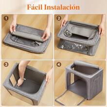 Contenedores de Almacenamiento de Ropa con Marco de Metal, Caja de Almacenamiento Apilable, Cplegables Organizadores de Armario y Almacenamiento, Paquete de 4, 40L, Gris Claro - 4 - Ver 8