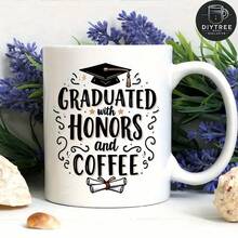 1 Piece 11 Oz Honor And Coffee Academic Milestone Coffee Cup - Microwave And Dishwasher , 3 Colors - Graduation Gift For Coffee Breaks And Success Celebrations, Sturdy Commemorative Drinkware For Proud Parents, Achievement Recognition, Celebration Design, Decorative Font Style, Durable Structure - Black - View 1