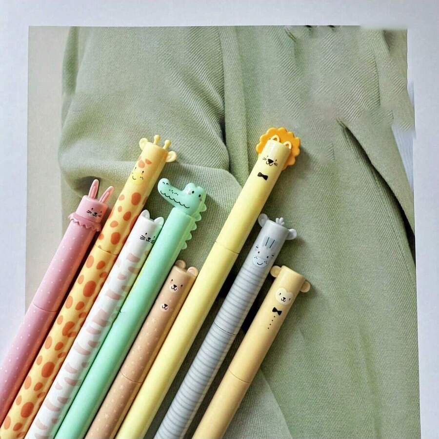 12/8/4pcs Cute Zoo Theme Erasable Gel Pens, Blue Ink Pen With Eraser Clear, Twist-Up Gel Pen, Smooth Writing Comfortable To Use For Note Taking Marking School Office Journaling Supplies - Multicolor - View 1