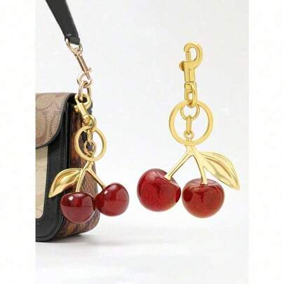 1pc Fashion Cherry Shaped Luxury Key Chain Keyring With Glitter Crystal Fruit Pendant For Women Valentine's Day Car Accessories Bag Charm School Fruit Cute Goth Y2k