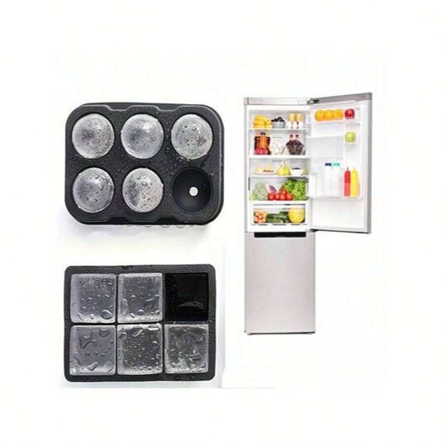 6-Grid Round, Skull-Shaped, And 4-Grid Rose-Shaped Ice Cube Balls. Large Ice Cube Maker Suitable For Whiskey Cocktails And Homemade Beverage Refrigeration Ice Molds - Black - View 1