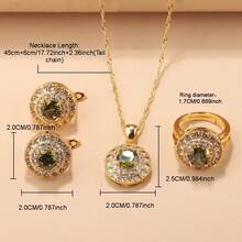 18K Gold Plated Luxury Vintage Fashion Jewelry Set, Including Round Earrings, Necklace, Adjustable Ring, Suitable For Wedding, Christmas, Thanksgiving, Halloween, Valentine's Day, Birthday Gift
