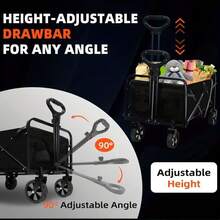 220/450/680 Lbs Capacity Heavy-Duty All-Terrain Folding Cart - Iron Frame And 600D Oxford Fabric, Foldable Multi-Purpose Wagon For Camping, Gardening, Beach, Shopping,Track And Field Equipment Transport Vehicle, No Assembly Required, Wagons Carts Heavy Duty Foldable - màu đen - Xem 3