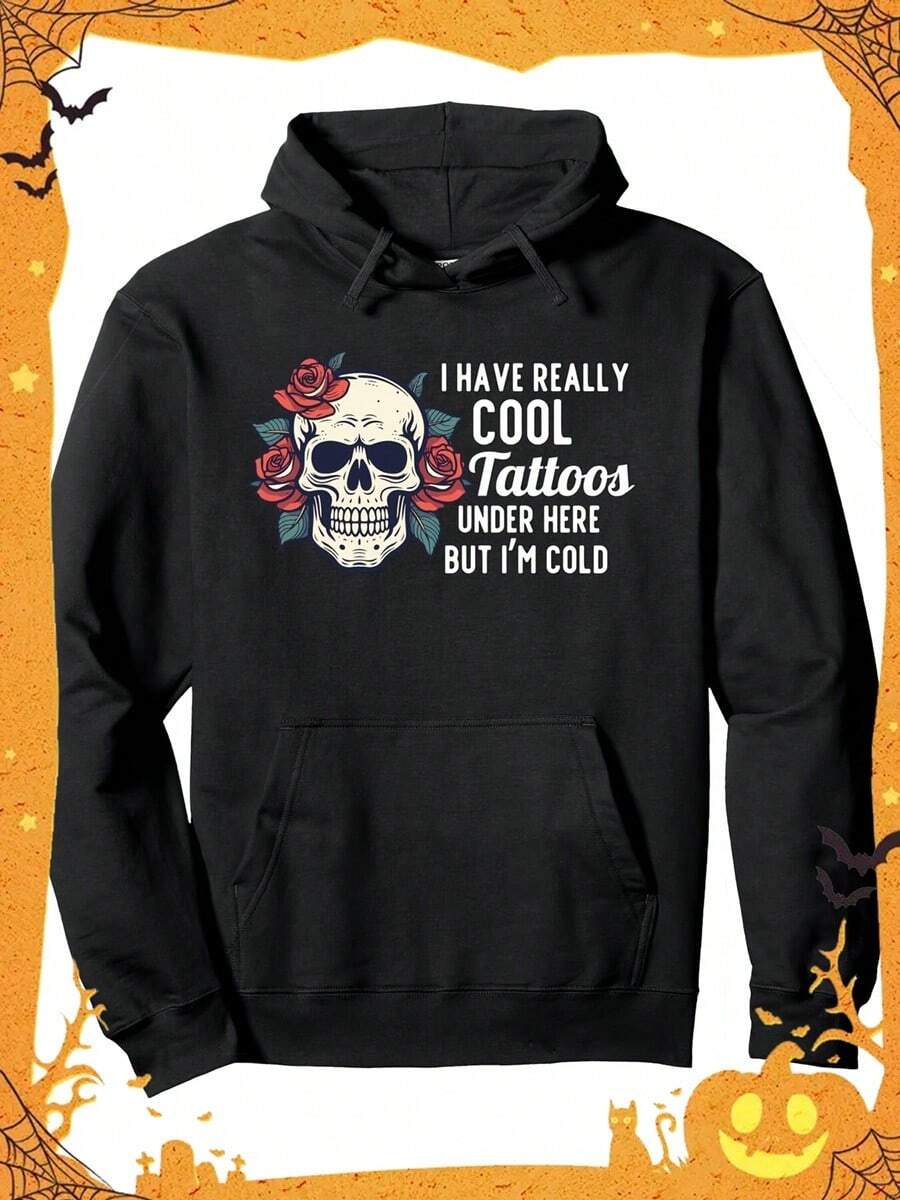 [Free Shipping]Mens I Have Really Cool Tattoos Under Here But Im Cold Hoodie Casual Black Pullover With Skull And Roses   Cotton 50 Polyester Long Sleeve Machine Washable,Fall Hoodies,Men's Fall Clothes,Street Wear,Halloween,Mens Hoodies,Y2k Clothes,Jesus Hoodie,Thanksgiving Day,Nightmare Before Christmas,Christmas,Street Fashion, Sporty Casual, All Season, Y2K Clothing, Christmas, Gift For Boyfriend,Printed & Shipped In USA - Black - View 1