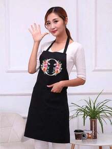 1pc Black Kitchen Cooking Apron, Modern Polyester Oil-Proof Apron, Black Kitchen Apron, Polyester Apron For Garden, Kitchen And Housework Perfect For Home, Restaurant, And Kitchen Cooking