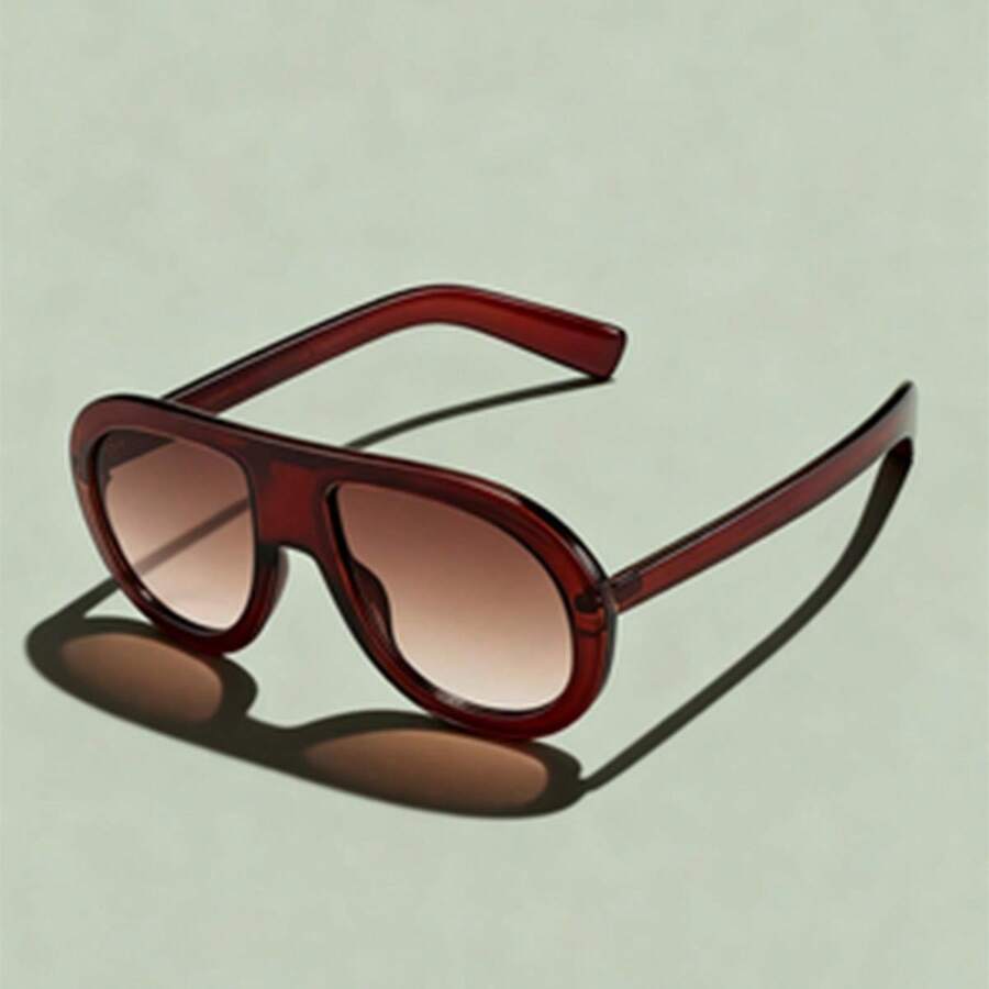 1 Pc/Set, Stylish Oversized Sunglasses, Unisex Personalized High-End Sunglasses Multiple Colors Available Perfect For Daily Dates, Commuting, Street Style Outfits, Or As A Gift Includes A Glasses Case - Gọng kính trà có tròng kính màu trà đôi - Xem 1