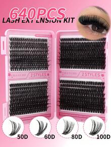 640片单根假睫毛,10D+20D+30D+40D/30D+40D+50D+60D/50D+60D+80D+100D DIY套装,640片单根假睫毛,超长容量套装,多功能混合假睫毛,8种密度可选:10D+20D+30D+40D / 30D+40D+50D+60D。适合居家使用、音乐节和日常出行。便携式假睫毛套装。 - D - 查看 3
