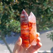 1pc Fire Quartz Tower Crystal Wand - Unique Decorative Piece, Single Point Crystal Pillar For Home Decor, Perfect Gift For Holiday