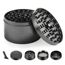 1PC Four Layer Aluminum Alloy Manual Grinder With Unique And Personalized Appearance, Herb Spice Grinder, Durable Metal Mesh Screen, Commonly Used Tools And Accessories For Easy Carrying, Kitchen And Household Cleaning Products With Small Brushes - 黑色 - 查看 1