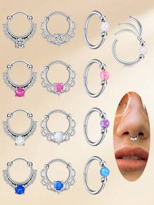 1 chiếc nhẫn bấm vách ngăn 16G bằng thép không gỉ, đồng thau, đá CZ, sụn Opal, vòng xoắn ốc, khuyên tai hình vành tai, khuyên mũi, vòng bấm phân đoạn có bản lề, đồ trang sức xỏ khuyên - Vòng mũi - Xem 6