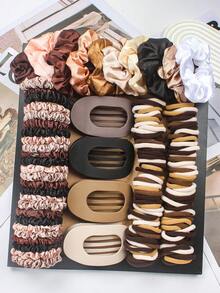 117件套粉色甜美夏日发饰套装，包含发带、大花朵发夹、发圈和发绳 - 适合女孩和女士，无论是通勤、约会、派对还是度假，都能满足您的发型需求，让您成为时尚焦点 - 2025新款设计，发饰、抓夹、学习用品、礼物、可爱配饰、发带、发箍、情人节配饰