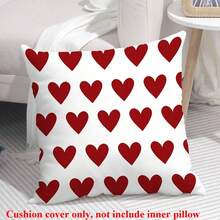 1pc Valentine's Day White Background Red Heart Pattern Cushion Cover, Romantic Square Pillow Case For Living Room Bedroom Sofa Decoration, Girlfriend Gift On Anniversary - Red and White - View 8