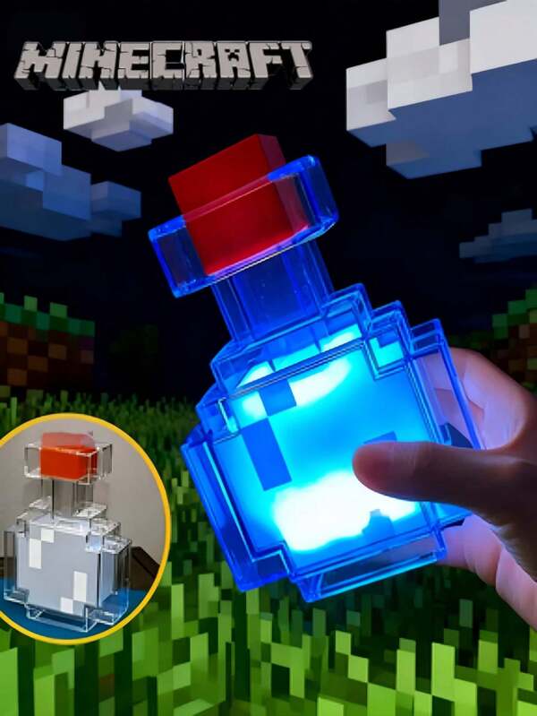 Minecraft Color Changing Potion Bottle Rechargeable Night Light, 8-Color Stress Relief Tap Lamp, Minecraft Peripheral Model Night Light, Game Peripheral Gift Model Lamp, Minecraft Model Lamp Column Light, Luminous Model Toy, Minecraft Game Theme Pixel Style Mining Craft Party Supplies, Pixel Miner Birthday Party Decorations