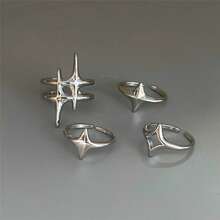 VKHK 4pcs/Set Adjustable Star Shaped Ring Set, Suitable For Women & Men, Everyday & Party Wear, Gift - Silver - View 6