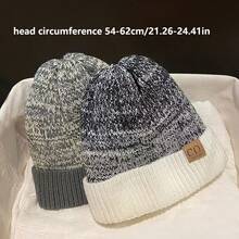 5-Color Options Men's Knit Beanie - Navy Blue & White Striped Winter Hat, Thermal Lined Thick Warm Ear Protection, Soft Fluffy Lining, Washable Cold-Proof Cap, Knitted Headwear, Ribbed Texture, Stitching, Casual Outfit Winter Warm