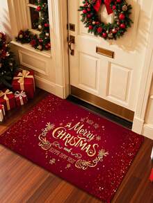 1 pezzo Zerbino rettangolare natalizio, realizzato in materiale poliestere morbido e finto lana - Zerbino per ingresso festivo realizzato a macchina, adatto per uso interno/esterno, lavabile in lavatrice - Decorazione natalizia con disegno di fiocchi di neve, glitter e renne, decorazione natalizia/arredamento per la casa
