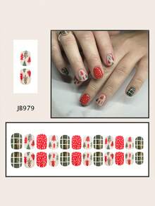 Set da 24 pezzi - Punte per unghie corte quadrate, unghie artificiali corte quadrate natalizie. Unghie artificiali con motivi come alberi di Natale rossi e verdi, fiocchi di neve, ecc. Unghie artificiali lucide. Adatte per signore e ragazze da usare per appuntamenti, feste, Capodanno e altre celebrazioni quotidiane. Aggiungono fascino.