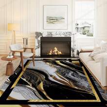 سجادة غرفة المعيشة ذات إطار أسود فاخر وزخارف ذهبية، سجادة منطقة، سجادة غرفة المعيشة، سجادة منطقة صغيرة، بساط، ديكور المنزل، سجادة غرفة المعيشة الكبيرة، سجادة دائرية، ديكور غرفة المعيشة المنزلي، ديكور الغرفة، سجادة قابلة للغسل، سجادة فاخرة، سجادة سميكة، سجادة فرو، سجادة خريف/شتاء، ديكور سجادة سميكة للكريسماس