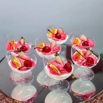 60/90ml Tazas de postre negras/blancas, tazas de helado, tazas de mousse, tazas de pudín, tazas de postre de plástico reutilizables de forma especial, adecuadas para tiendas de postres, fiestas de cumpleaños, bodas y cafeterías