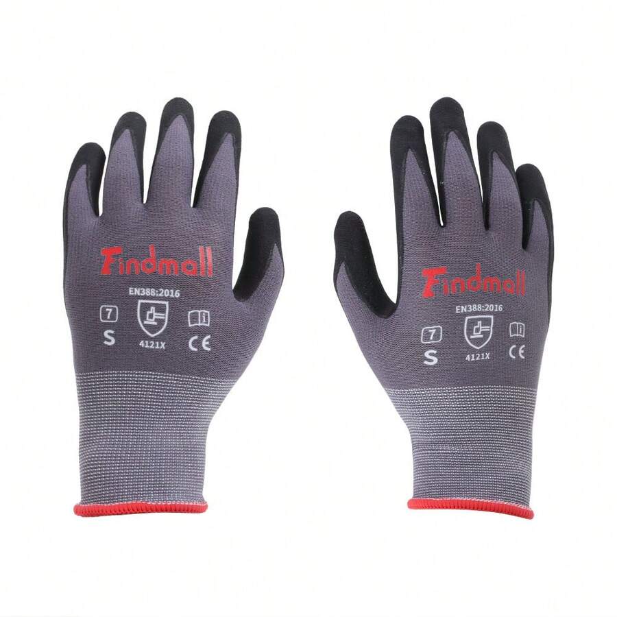 3 Pairs Small Nylon Knitted Gloves With Nitrile Latex, Work Gloves, Immersion Design, Increase Friction, Provide Better Grip, And Be More Sturdy, Comfortable And Breathable, High Elasticity - 灰色 - 查看 1