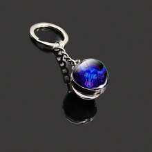 12 Zodiac Signs Fashionable Double-Sided Convex Glass Ball Keychain