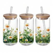 4pcs Flower Themed Rub Ons UV DTF Transfer Stickers, With Bright Flower Art Stickers, Suitable For, Cups, Bottles DIY Furniture, Glass, Glassware, Bottles And Crafts - Multicolor - View 7