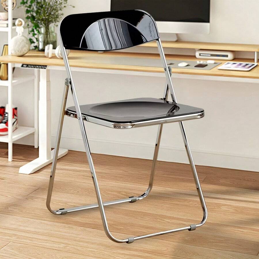 2-Piece/4-Piece/6-Piece Acrylic Folding Chair Sets, Stackable, Lightweight And Durable, Modern Armless Design, Suitable For Indoor/Outdoor Use, Perfect For Holiday Parties. - 黑色 - 查看 1