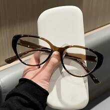 1 Pair Of Cat Eye Retro Tea Brown Flat Light Glasses, New Style To Show A Small Face, Retro Fashion Makeup Artifact, Comfortable And Not Overwhelming The Face, Daily Commuting 100, Take Photos For Outings And Outings To Show A Small Face, With A Retro Modern Feel - 無色 - 查看 5