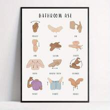 Póster artístico del lenguaje de señas ASL para el baño - Arte de pared para sala de estar, dormitorio, oficina en casa, baño, cocina, temporadas de primavera y invierno - Moderno, vintage, impresión artística, lienzo, uso en interiores