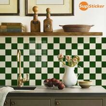 SUPSTICKER 12片11.81英寸X11.81英寸复古棋盘格图案2D墙贴，PVC自粘瓷砖墙贴，防水、防油、易清洁，适用于厨房、浴室、民宿、工作室、公寓墙面装饰和家居装修。