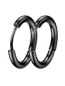 2 件/3 件简约嘻哈不锈钢耳环，男女通用纯色圆形耳环，光滑夹式耳环 - 彩色 - 查看 5