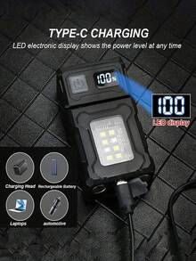 One Piece USB Rechargeable LED Flashlight Camping Lantern, Portable 7 Light Modes Mini Flashlight, Multifunctional COB Work Light With 180 Degree Rotatable Head, LED Battery 100% Display, Built-In Rechargeable Lithium Battery, Support USB Reverse Output, Portable LED Clip Light Backpack Lamp, USB Powered, (With Charging Cable)