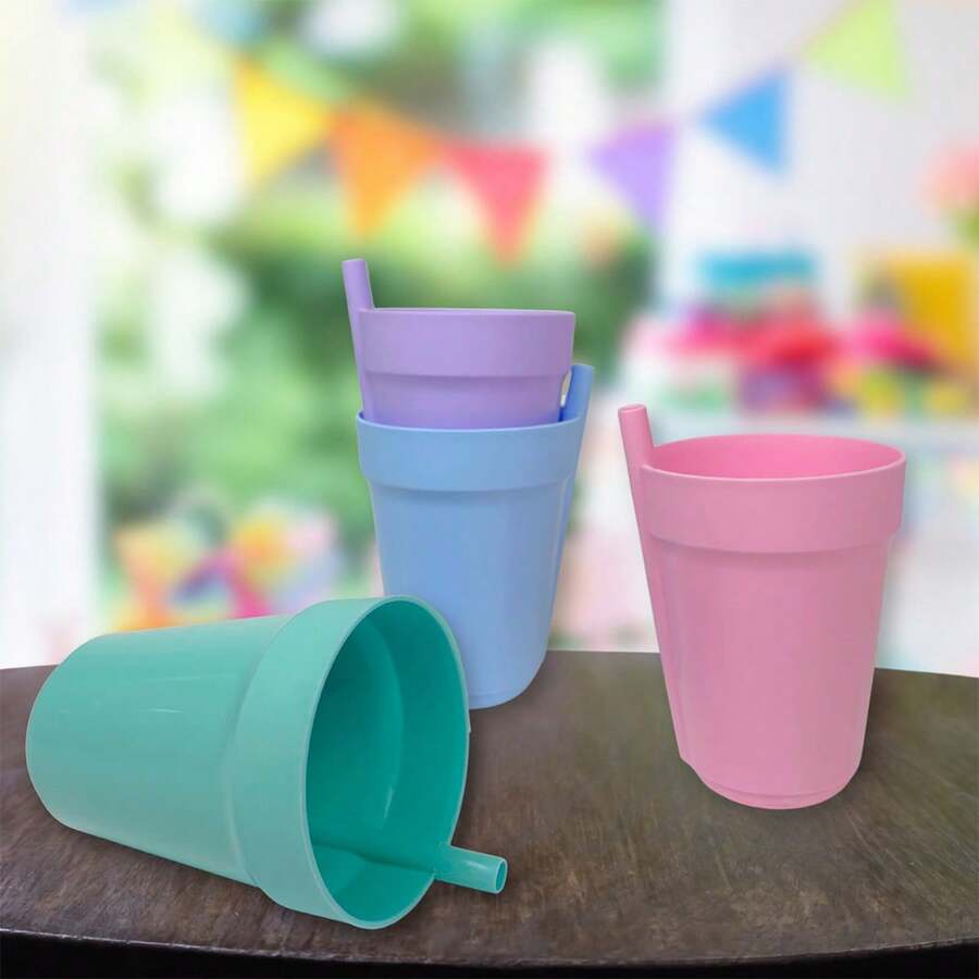 Set de 4 Vasos de entrenamiento de plástico de 250ml con pajita, vaso de entrenamiento para el primer uso del bebé - Multicolor - Ver 1