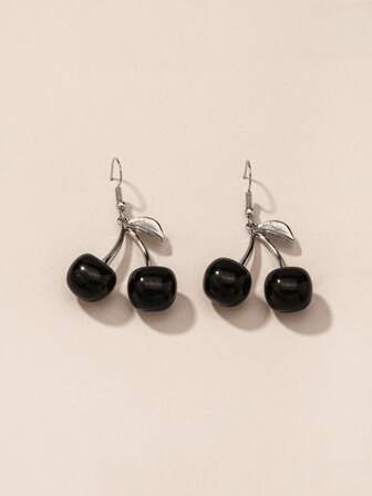 1 Pair Delicate Cherry Stud Earrings & 1 Fashionable Necklace, Suitable For Women's Commute And Everyday Wear