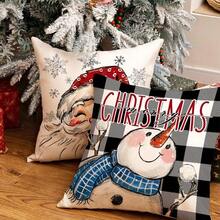 4PCS Christmas Decorative Pillow Cover, Featuring Santa Claus, Snowman, Christmas Tree, Hello Winter, Snowflakes, Festive Cottage Decor, Suitable For Home Decoration, Single-Sided, Pillow Insert Not Included