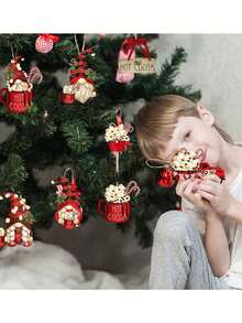 16 pièces Décorations de Noël Ornements en bois pour sapin de Noël, Poupées Père Noël Ornements Artisanat Fournitures pour fête de Noël Décoration de cheminée Accessoires de décoration de couronne