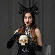 1 Băng đô sừng linh dương Gothic Băng đô sừng quỷ cho Halloween Băng đô sừng quỷ cho trang phục hóa trang thời Phục Hưng - màu đen - Xem 2