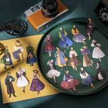 20 件/包复古人物贴纸，创意美学贴纸贴花，DIY 装饰拼贴工艺材料，节日礼物，个性化剪贴簿学校用品 - 彩色 - 查看 2