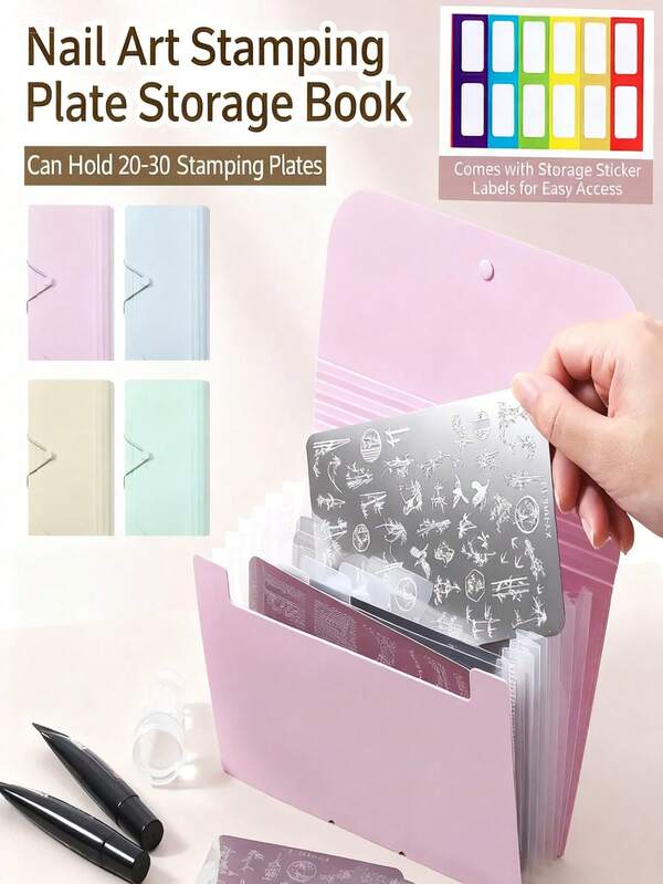 1 PC Nail Art Stamping Plate Organizer Case, Professional Nail Stamp Holder, Protective Multi-Compartment Nail Stamping Plate Storage Case