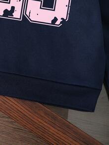 Young Girl Numeric Pattern Warm Sweatshirt - Royal Blue - View 4