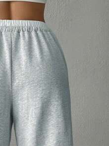 Tween Girls' New Loose Straight Leg Solid Color Knit Pants, Gray Casual Versatile, Autumn/Winter