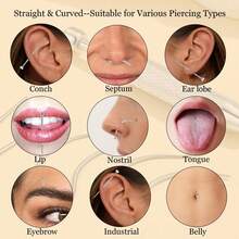 Piercing Taper Ball Grabber Tool For Changing Jewelry - 14G 16G 18G 20G Stainless Steel Flat Back Earrings Applicator Tool Threadless Insertion Pin Thread Body Piercing Kit For Ear Nose Lip, Silvery, Pink