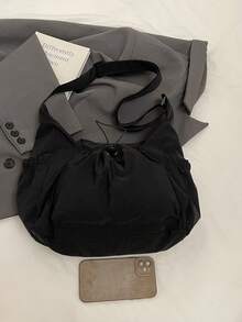 New Autumn/Winter Drawstring Cloud Pleated Shoulder Bag, Crossbody Bag For Women - Black - View 3