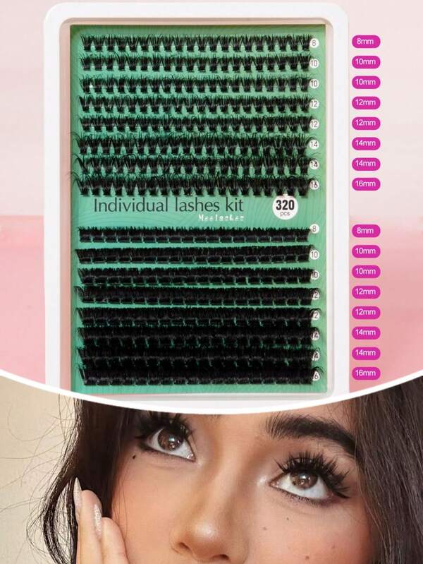 320 pièces/set Faux cils auto-adhésifs de tailles multiples, doux et naturels